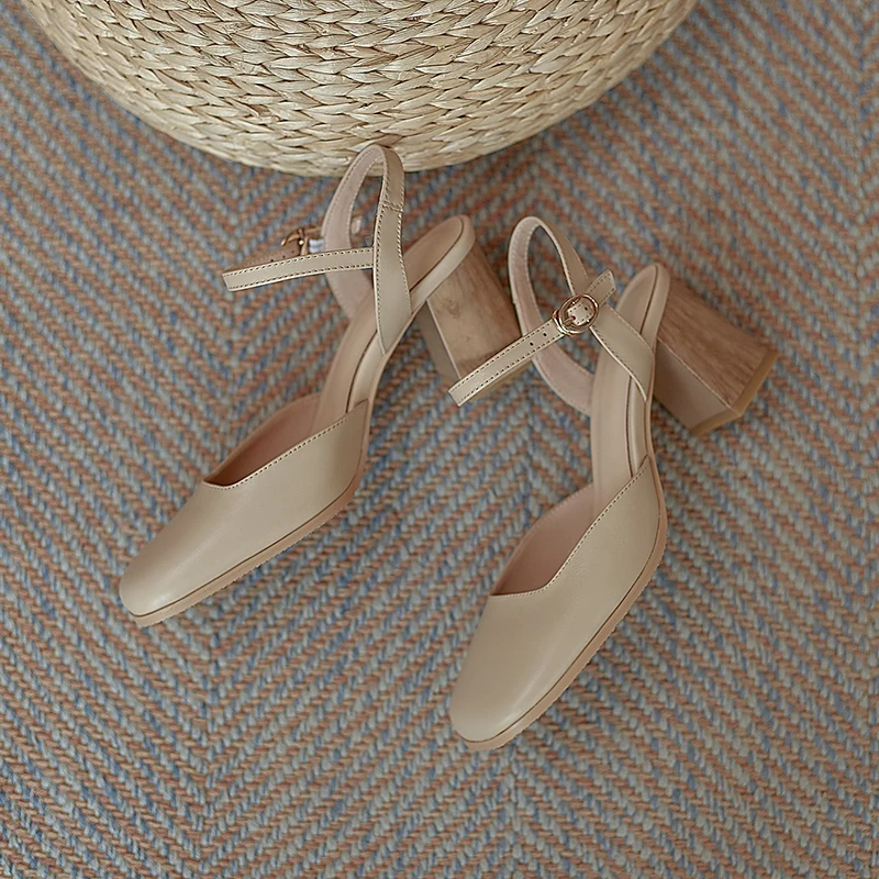 

Elegant Shoes Woman Summer Newest Genuine Leather Thick high Heels Sandals 2021 Wedding Party Women Pumps large size 34-43