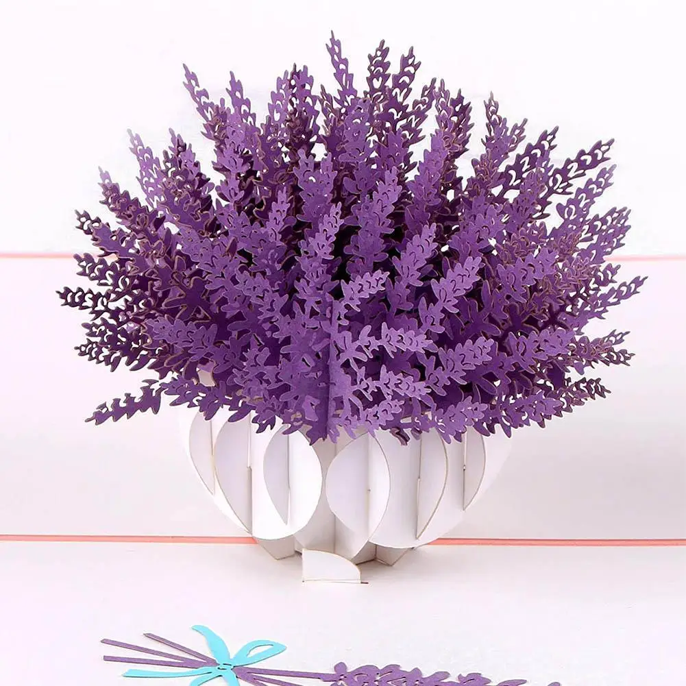 

Flower Three-dimensional Greeting Card Lavender 3D Carving Card Greeting Paper Thank You Card Flower P8Z2