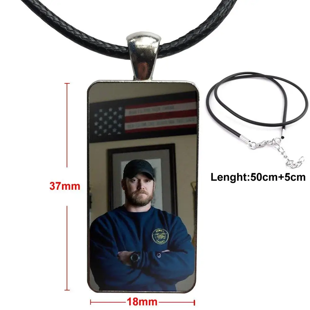 

American Sniper Chris Kyle For Wedding Vintage Jewelry Steel Plated With Glass Cabochon Choker Long Pendant Rectangle Necklace