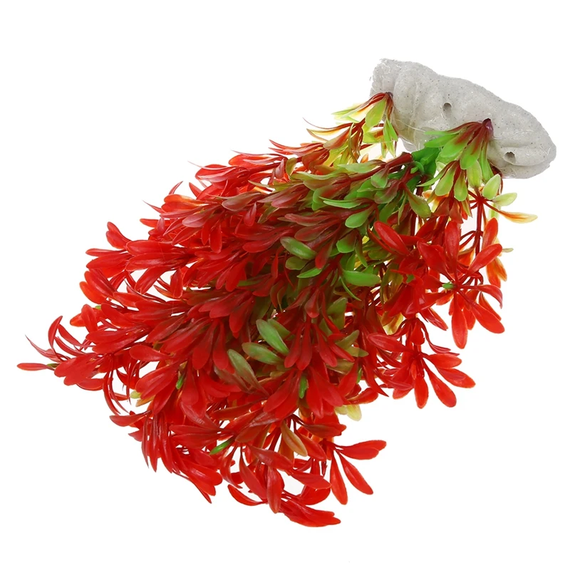 2 Pcs Aquarium Accessories: 1 Artificial Plastic Plant Red Green Color & Turtle Decoration | Дом и сад