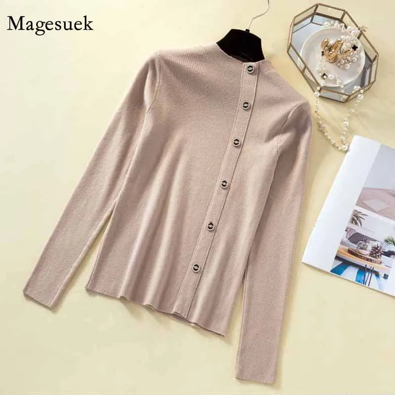 

Half Turtleneck Single-breasted Autumn Winter 2020 Sweater Solid Casual Long Sleeve Slim Chic Button Sweaters Pull Femme 11797