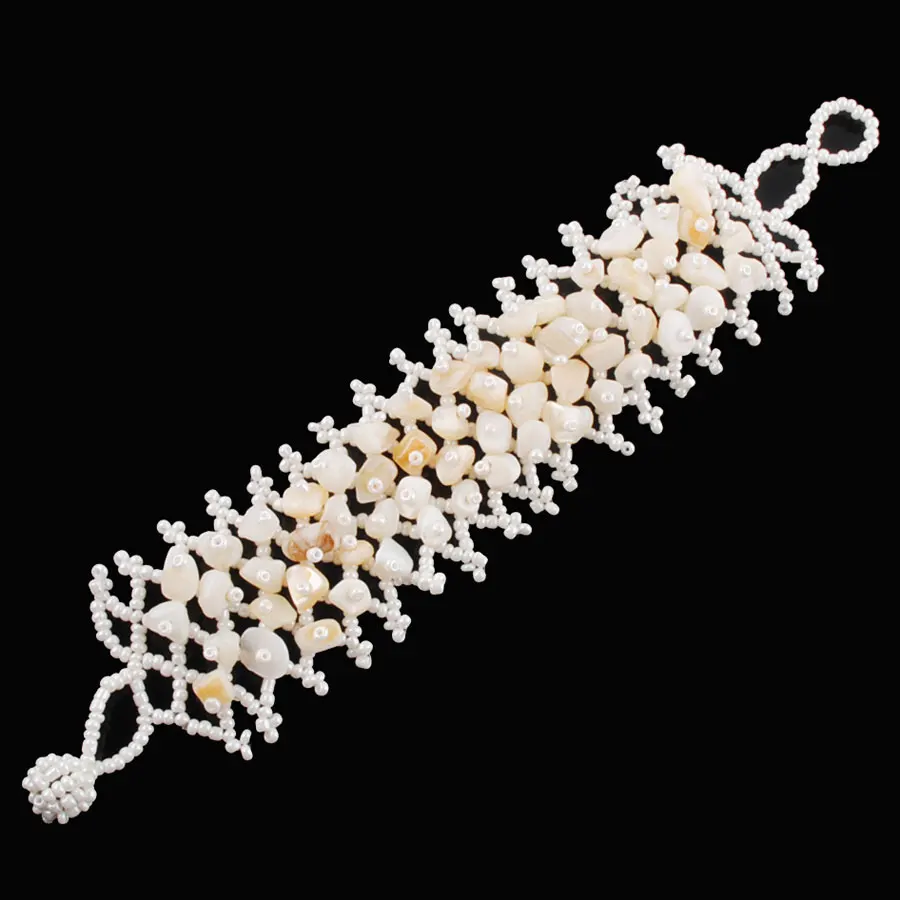 

WOJIAER Natural White Shell Stone Weave Bracelets Chips 4~8mm Beads Stretch Adjustable Bracelet 7~7.5Inches Jewelry PK3024