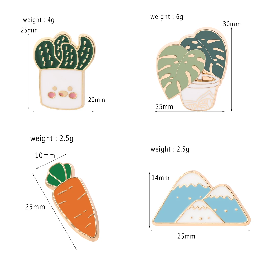 Простая Изысканная брошь в горшке с зелеными листьями моркови горный металл