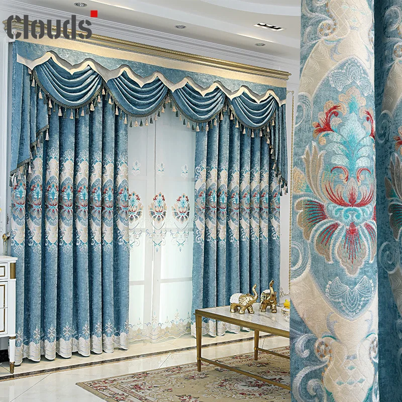 

2022 European Style Blackout Curtain Chenille Finished Custom Curtains for Living Dining Room Bedroom