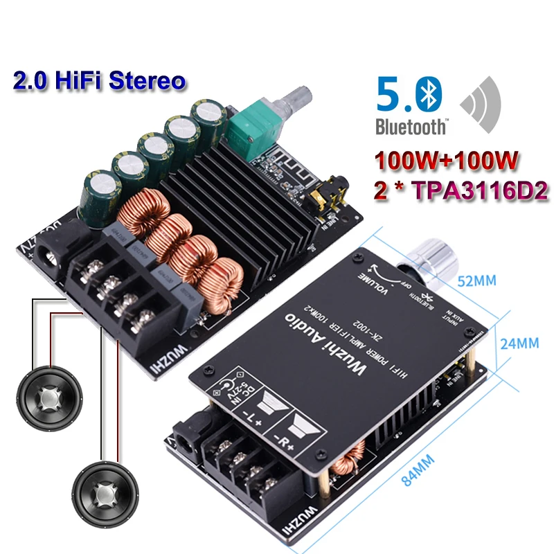 2*100 Вт TPA3116D2 аудио усилитель мощности Bluetooth 5 0 стерео HiFi Класс D Цифровой TPA3116