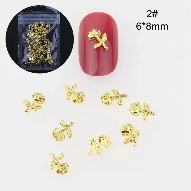 

10PCS Gold Rose Nail Art Alloy Studs Seaside 3D Decorations Shell Star Feathers Charm Metal Frame Rivets Nail Sequin Accessories