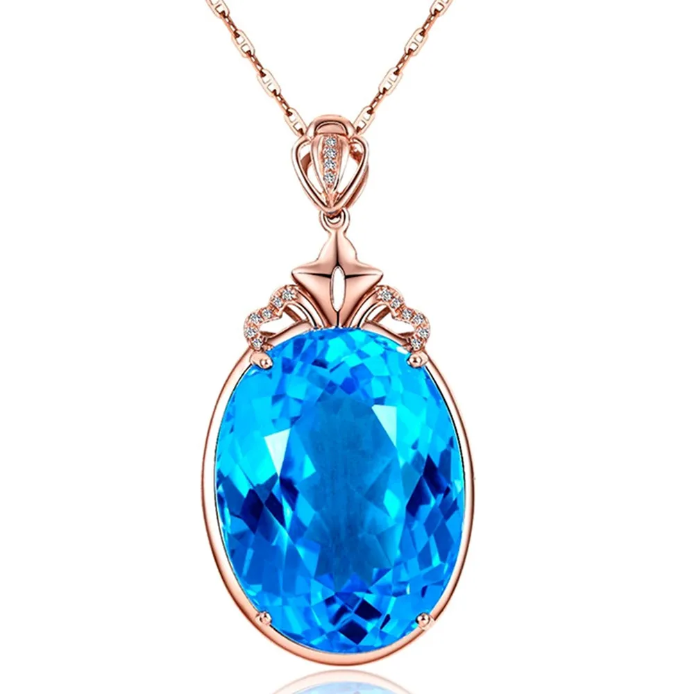 

Big carats aquamarine gemstones blue crystal pendant necklace women Rose gold color choker chain diamond statement jewelry gift