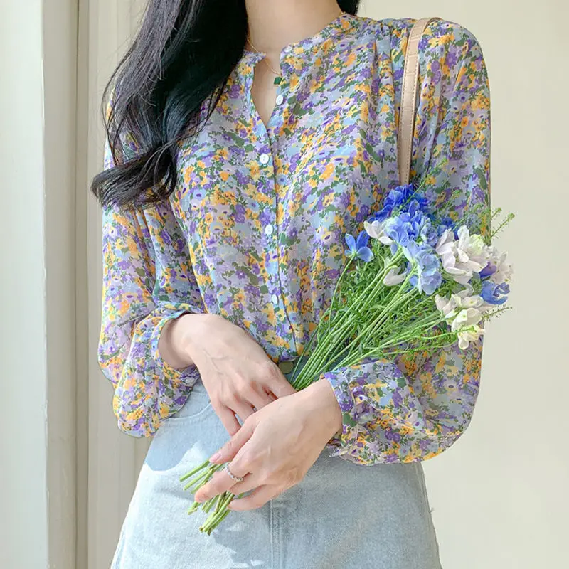 

Floral Chiffon Top Women's foreign style 2021 early autumn new shirt long sleeve super fairy fashion girl temperament shirt