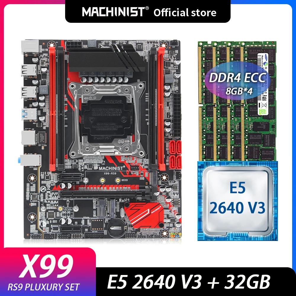 

Machinist X99 материнская плата с Xeon E5 2640 V3 4*8 ГБ = 32 Гб DDR4 2133 ECC память комбинированный комплект четырехканальный LGA 2011-3x99 RS9