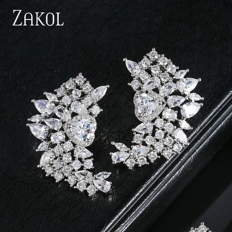 White 8 ZAKOL, Новое поступление, кубический цирконий, багет, камни, крылья, запонки, для ушей, для личности, Сверкающий Лист, женские свадебные серьги, FSEP2103 - Окраска металла: White 8