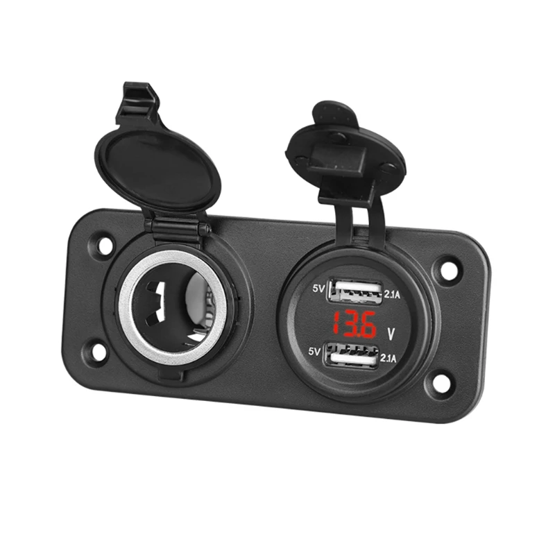 

Адаптер питания для прикуривателя автомобиля, мотоцикла, 12-24 В, двойной USB вольтметр, зарядное устройство, розетка, панель, монтажная розетка