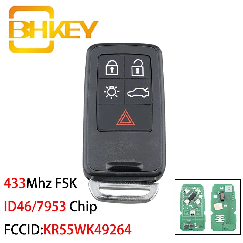 Умный Автомобильный ключ BHKEY KR55WK49264 для Volvo XC60 S60 S60L V40 V60 S80 XC70 KYDZ 5 кнопок 433 МГц чип