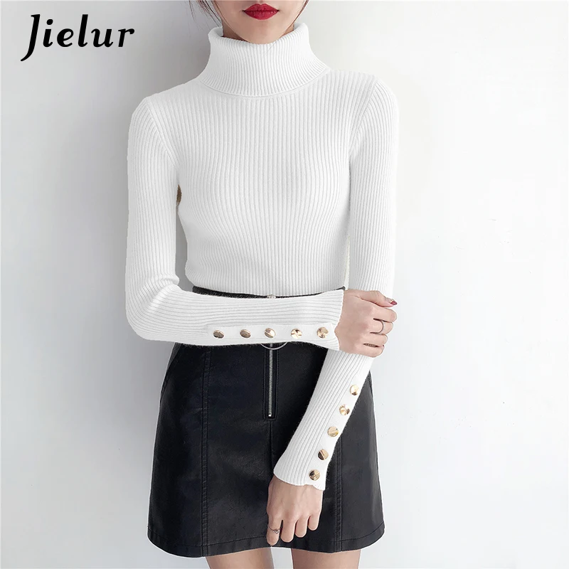 Jielur водолазка кардиган осенний вязаный свитер Одноцветный базовый на пуговицах