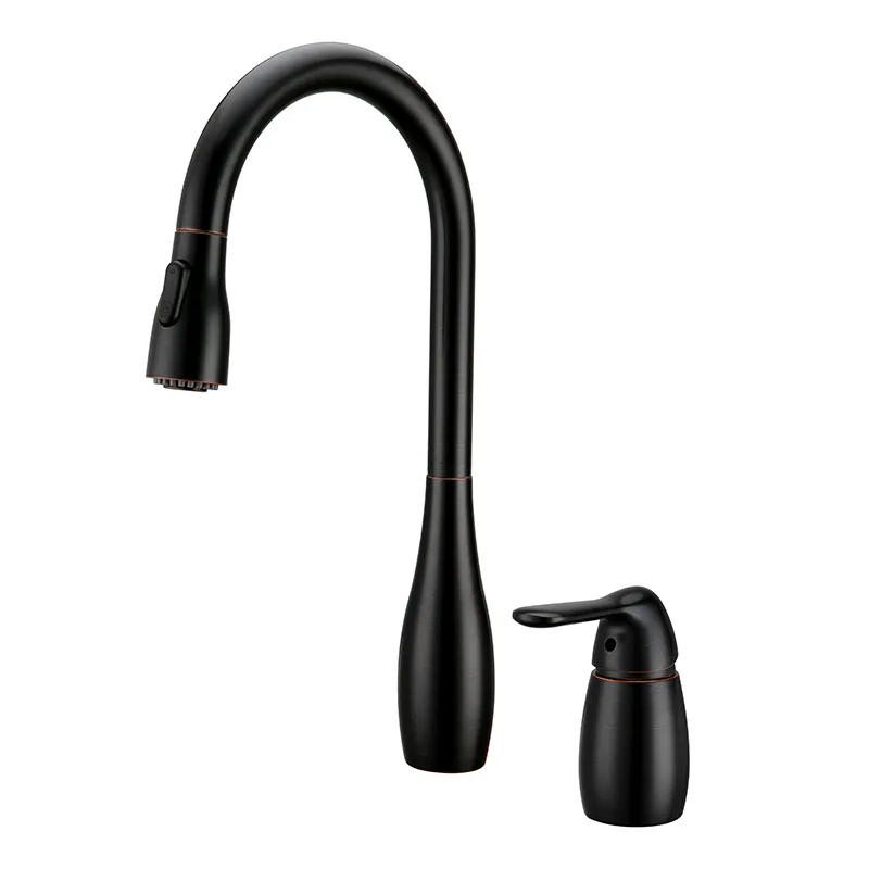 

High quality 100% copper pull-out kitchen faucet hot and cold retractable double hole sink faucet rotary lead free health