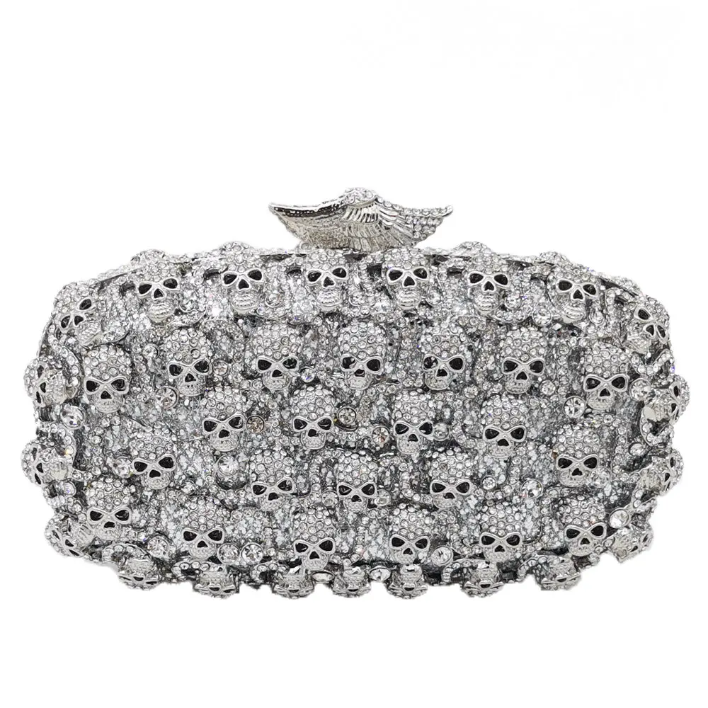 

Double Flower Diamond Women Skull Evening Bags Metal Clutches Wedding Bridal Crystal Purses and Handbags Ladies Hand Bags