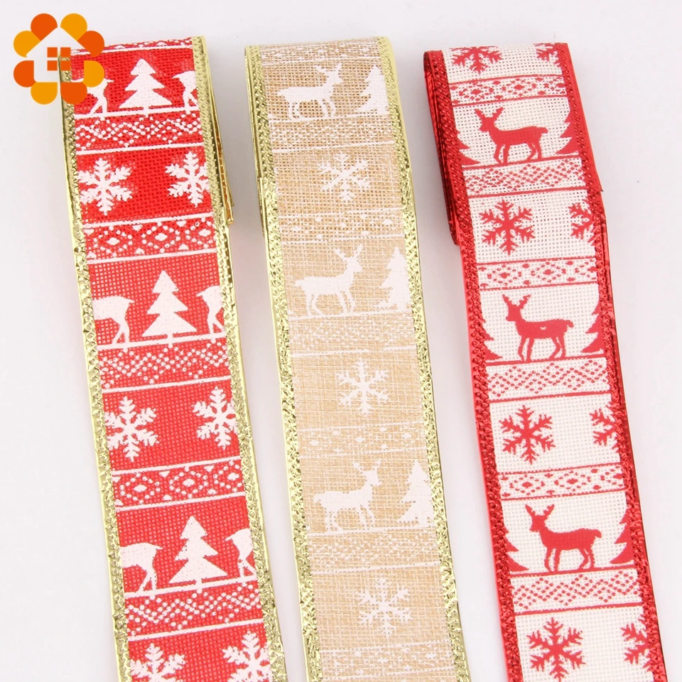 

3YARDS/lot 50mm Colorful Jute Printing Christmas Series Grosgrain Ribbon Packing Tape DIY Xmas Party Gift Decoration Accessories