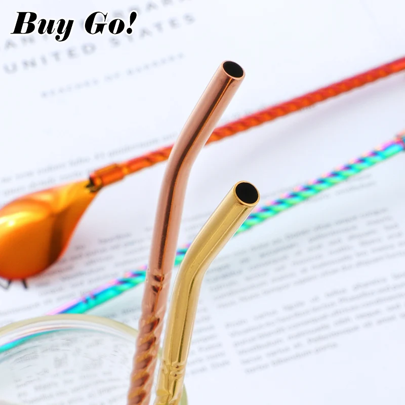 1PC Long Big Twisted Straw Spoon Portable Gold Tea Scoop Reusable Colored Stainless Steel Straws Cocktail Coffee Stirring | Дом и сад
