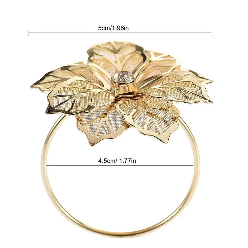 

12Pcs/Set Alloy Flower Napkin Rings Nordic Crystal Leaf Fine Dining Napkin Buckle Hollow-carved Design Wedding Receptions Gifts