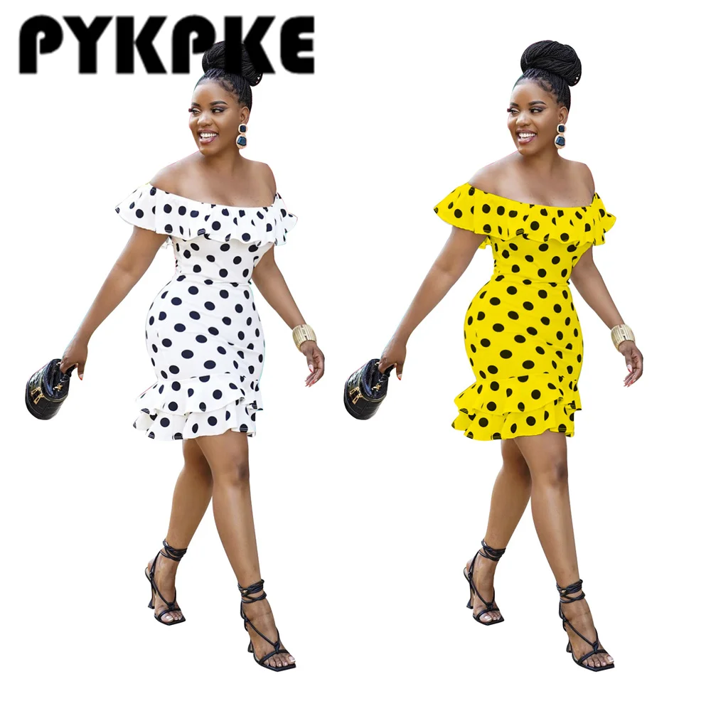 

Новинка, летнее женское облегающее мини-платье в горошек с открытыми плечами