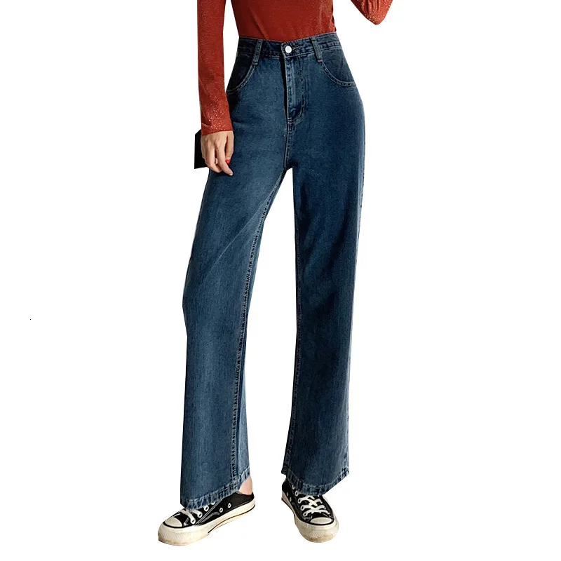 Повседневные винтажные джинсы #3158 женские с высокой талией и широкими штанинами