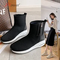 2022 new fashion autumn elegant leather boots women winter casual shoes hidden increase wedges boots ladies side zipper