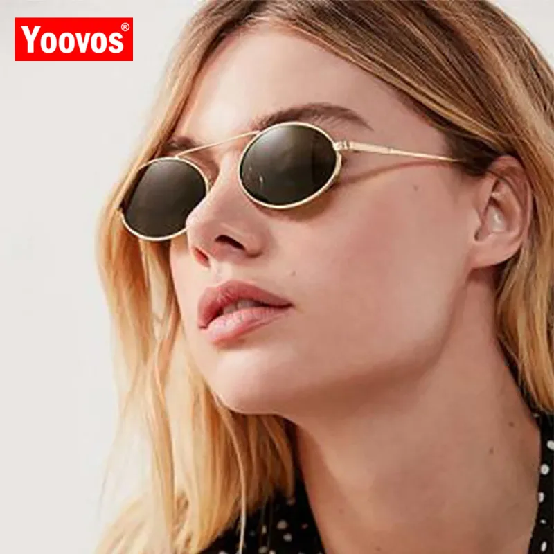 Yoovos 2021 Овальные Солнцезащитные очки женские металлические зеркальные брендовые