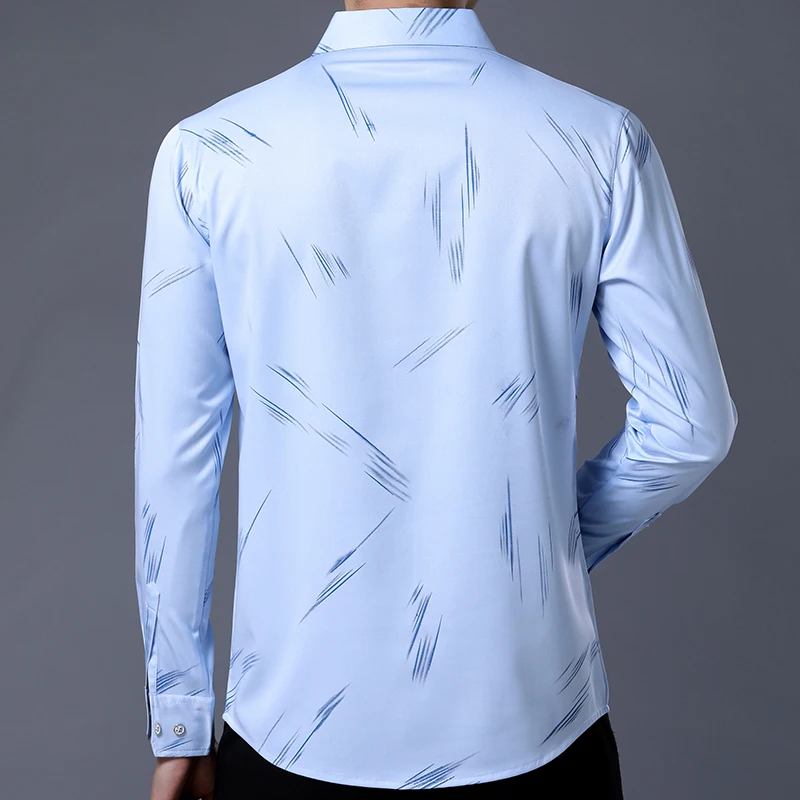 2021 Дизайнерские мужские рубашки в полоску с длинным рукавом облегающие