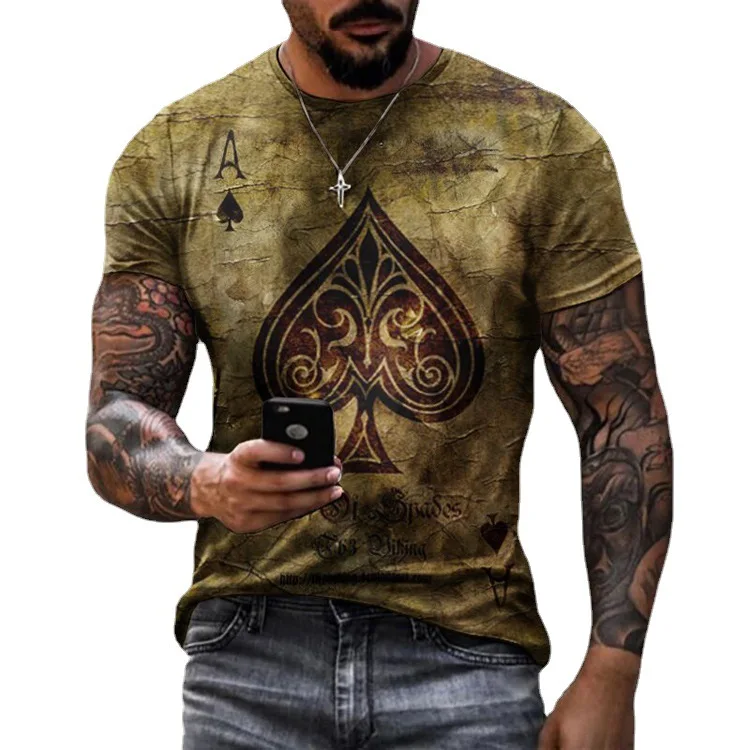 

2021 new men's casual round neck short sleeve digital printing slim fitting Pullover men's T-shirt