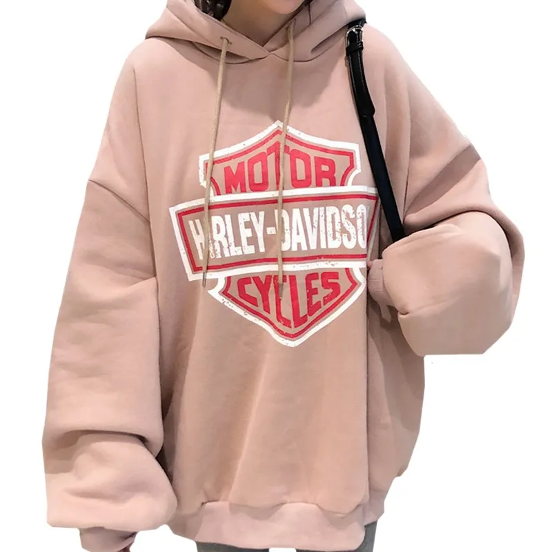 

Korean New Product Winter Women Hoodie Thick Long Sleeves Keep Warm Sweatshirt Print Harajuku Letter Shield Casual Pullover 2021
