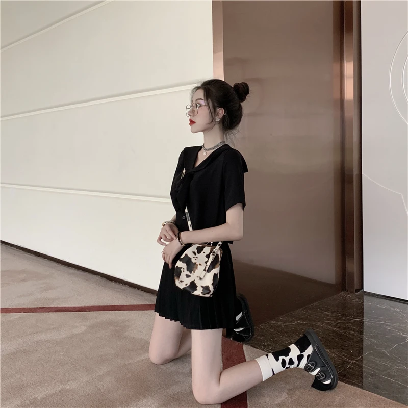 Студенческая девочка 2020 Летний новый японский топ с бантом + плиссированная юбка