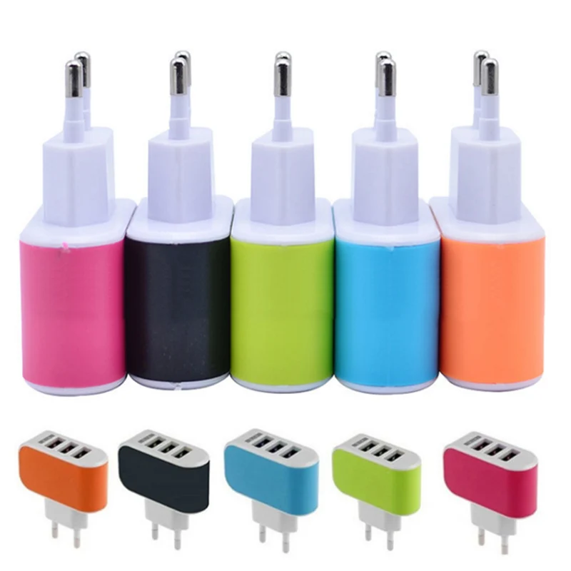 New Portable Mini Candy Color 3 USB Ports Charger PP Flame Retardant Shell EU Plug Adapter For Iphone 12 Samsung Huawei | Мобильные