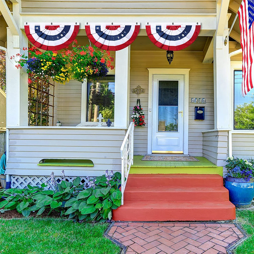 

johnin 1.5x3 ft printed stripes stars USA Pleated Fan bunting Half Banner flag for july 4th independence day decoration