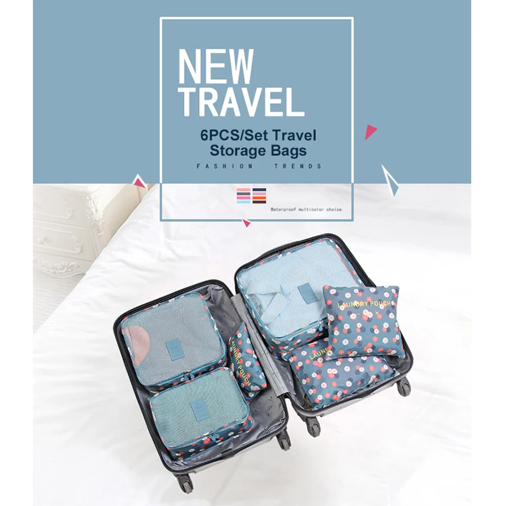 

6PCS/Set Multi-functional Travel Storage Bag Printing net surface Clothes Packing Cubes Luggage Organizer Pouch Lovely printing