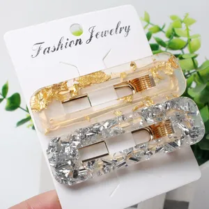 Заколки для волос для женщин, 2 шт.лот, акриловые полые геометрические прямоугольные заколки с блестками из фольги, аксессуары для волос