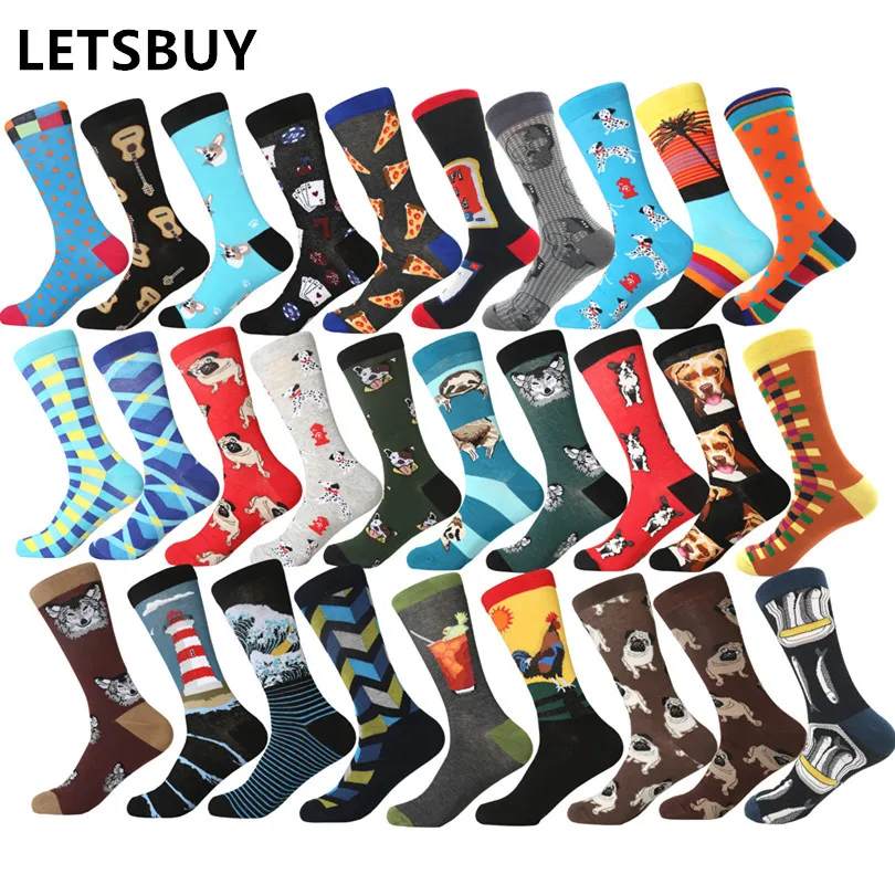 LETSBUY/модные мужские носки; Цвет чесаного хлопка; сезон осень-зима; теплые дышащие парные длинные носки для мужчин и женщин; счастливые свадебные подарки