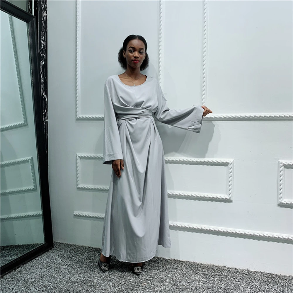 gray dress Абая Дубай, Турция Ислам Мусульманский хиджаб платье кафтан Саудовская Аравия африканские платья Абая для женщин Кафтан Elbise ислам ic одежда - Цвет: gray dress
