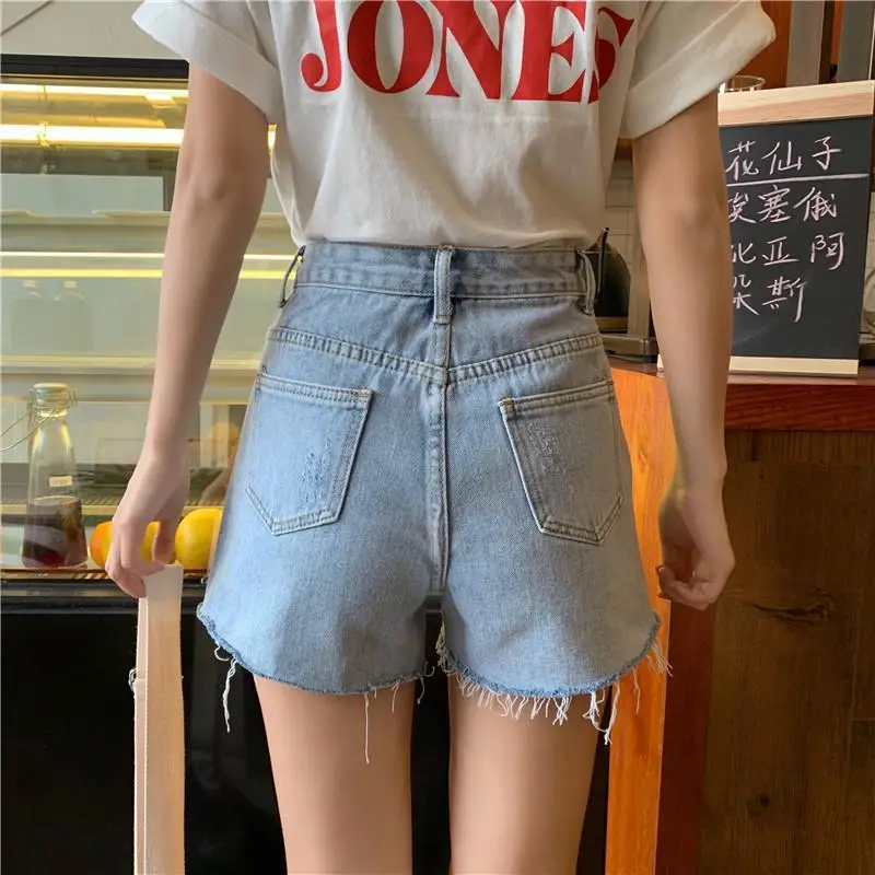 

GOOHOJIO 2021 summer New High Waist Button Hole Denim shorts Casual Loose Jeans for Female fashion Wide Leg shorts Vintage Jeans