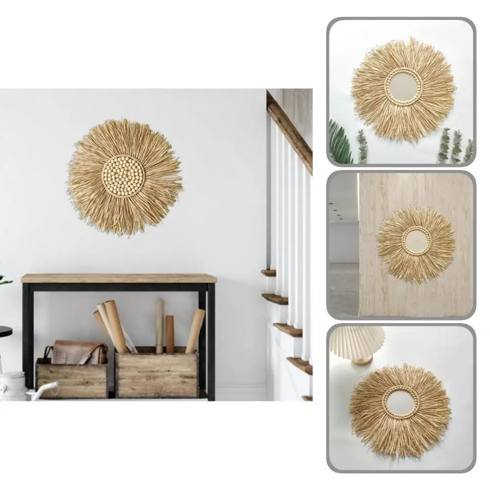 

Stitching Excellent Attractive Straw Wall Hanging Round Wall Hanging Pensile Background Decor