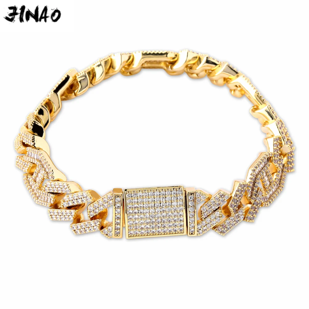 Браслет JINAO мужской с фианитами Ювелирное Украшение в стиле хип хоп камень 14 мм