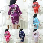 Пижамы летняя детская Ночная рубашка шелковое атласное кимоно с цветочным рисунком для маленьких девочек, наряд, банный халат, одежда для сна, халат