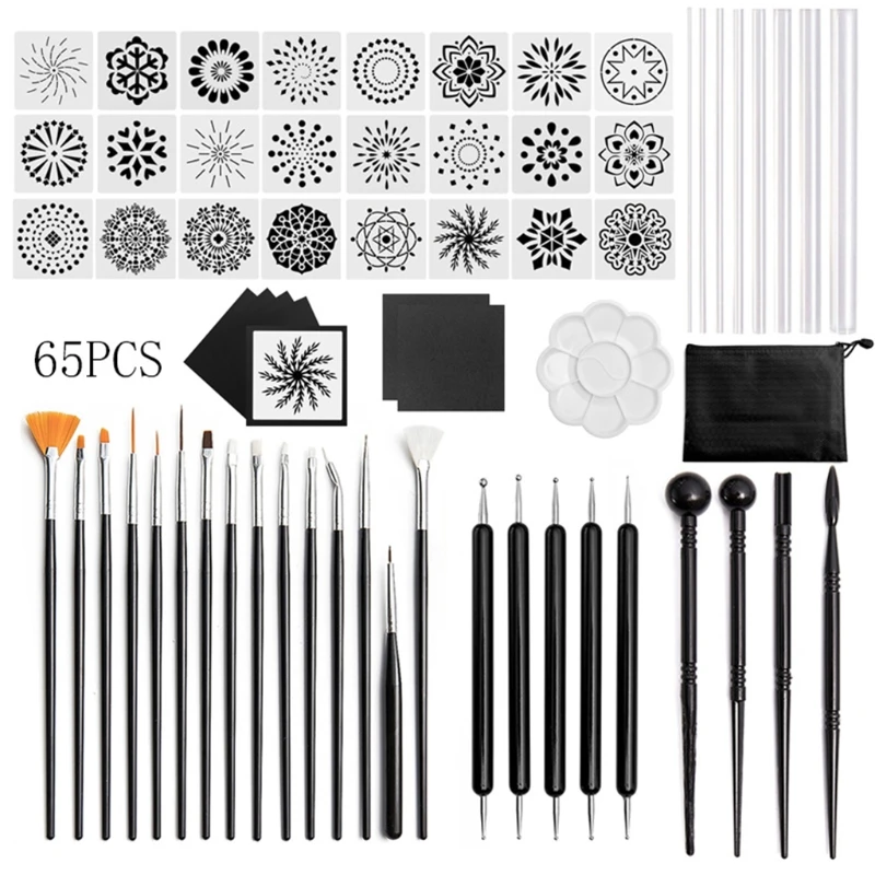 

65pcs Mandala Dotting Tools Set for Painting Rock Stone Acrylic Stick Stencil Template Drill Pen Palette Kit
