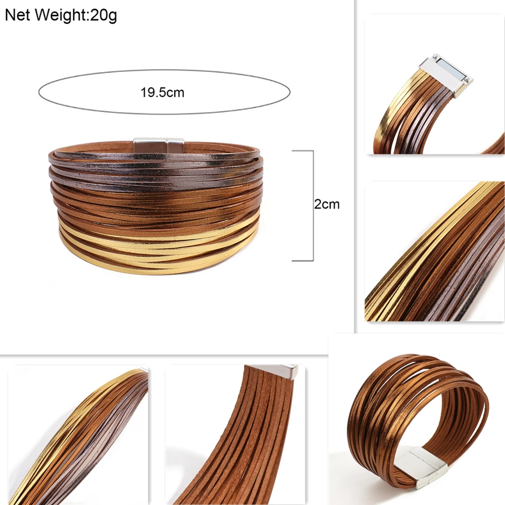 Браслеты ALLYES в стиле бохо Многослойные женские тонкие кожаные ювелирные