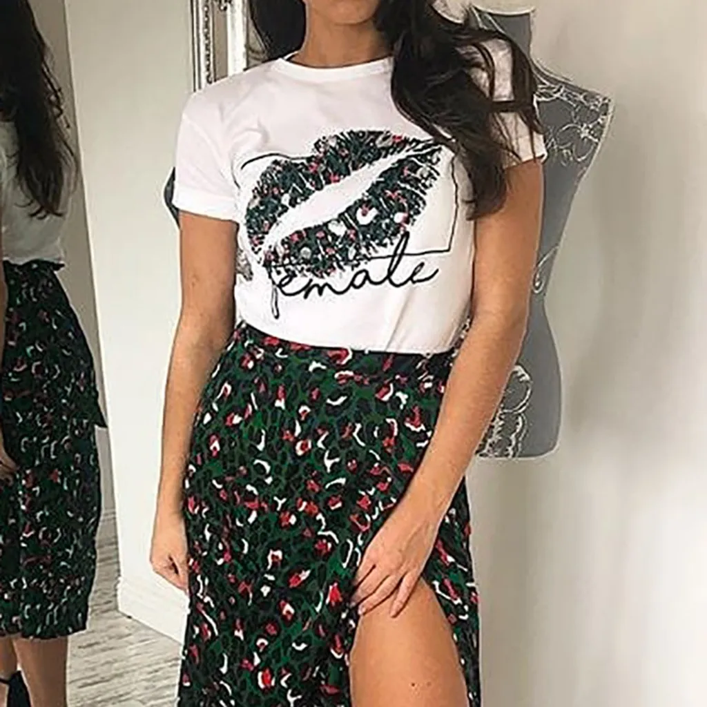 Женская футболка с короткими рукавами белая Повседневная цветочным принтом и