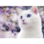 Алмазная 5D картина сделай сам с изображением белого кота, алмазная вышивка с милым котенком, полная картина стразы, мозаика, цветочное украшение для дома
