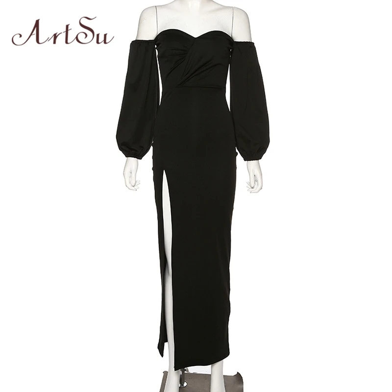Арцу сексуальное платье с открытыми плечами Платье макси длинным рукавом