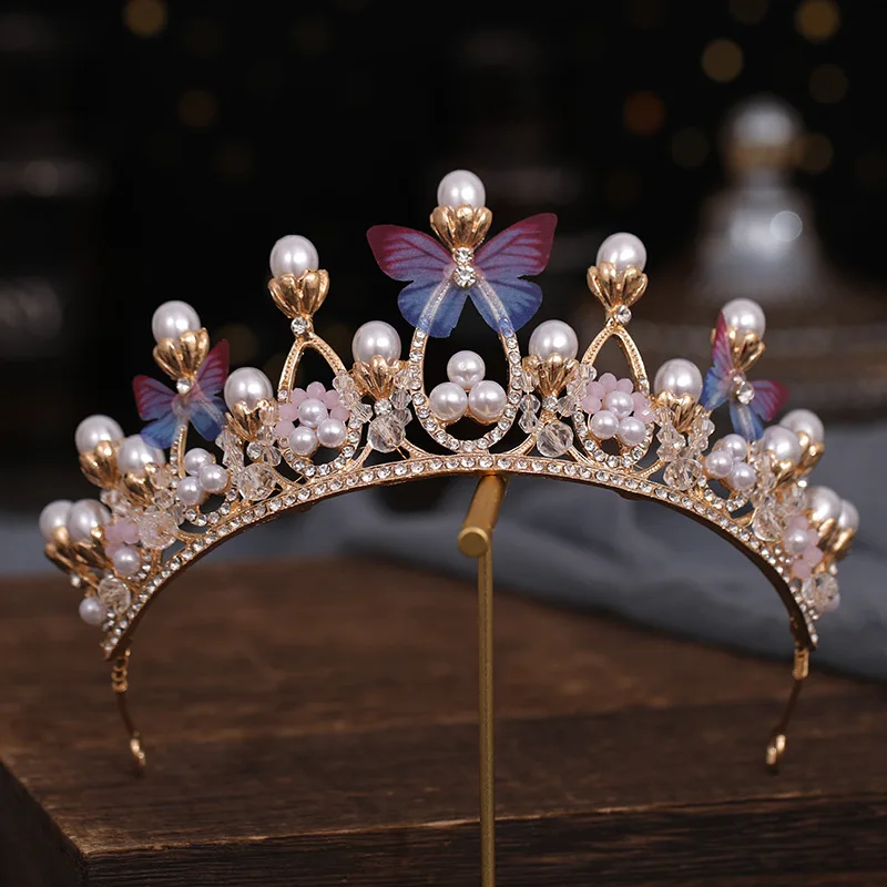 

Princess Pearl Bridal Tiaras Butterfly Crown Queen Pageant Prom Rhinestone Catwalk Tiara Party Wedding Hair Accessories