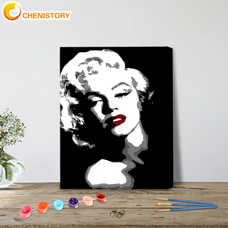 

CHENISTORY Black And White Marilyn Monroe Oil Painting By Numbers Handpainted Gift Figure Drawing Acrylic Home Decor Picture Wal