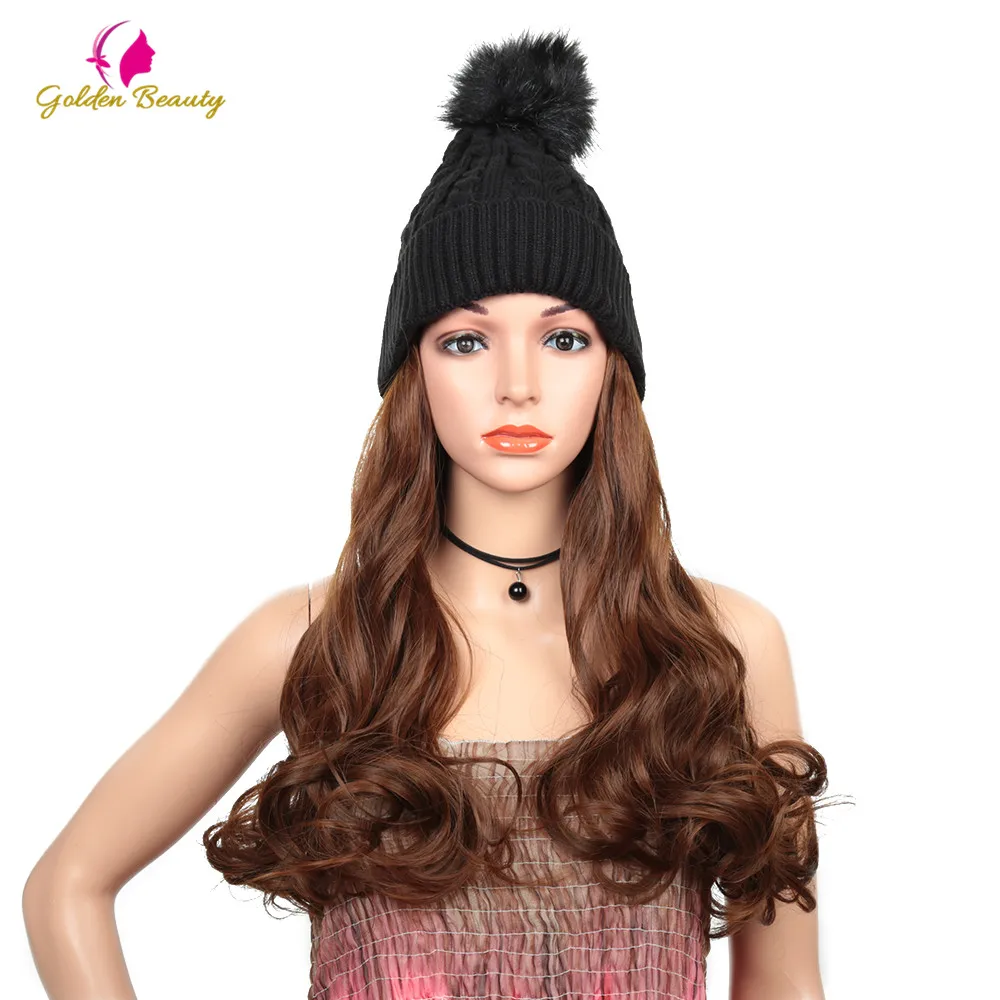 

Золотой красивый длинный волнистый парик с эластичным вязаным шляпы парики термостойкие синтетические Натуральные Искусственные волосы п...