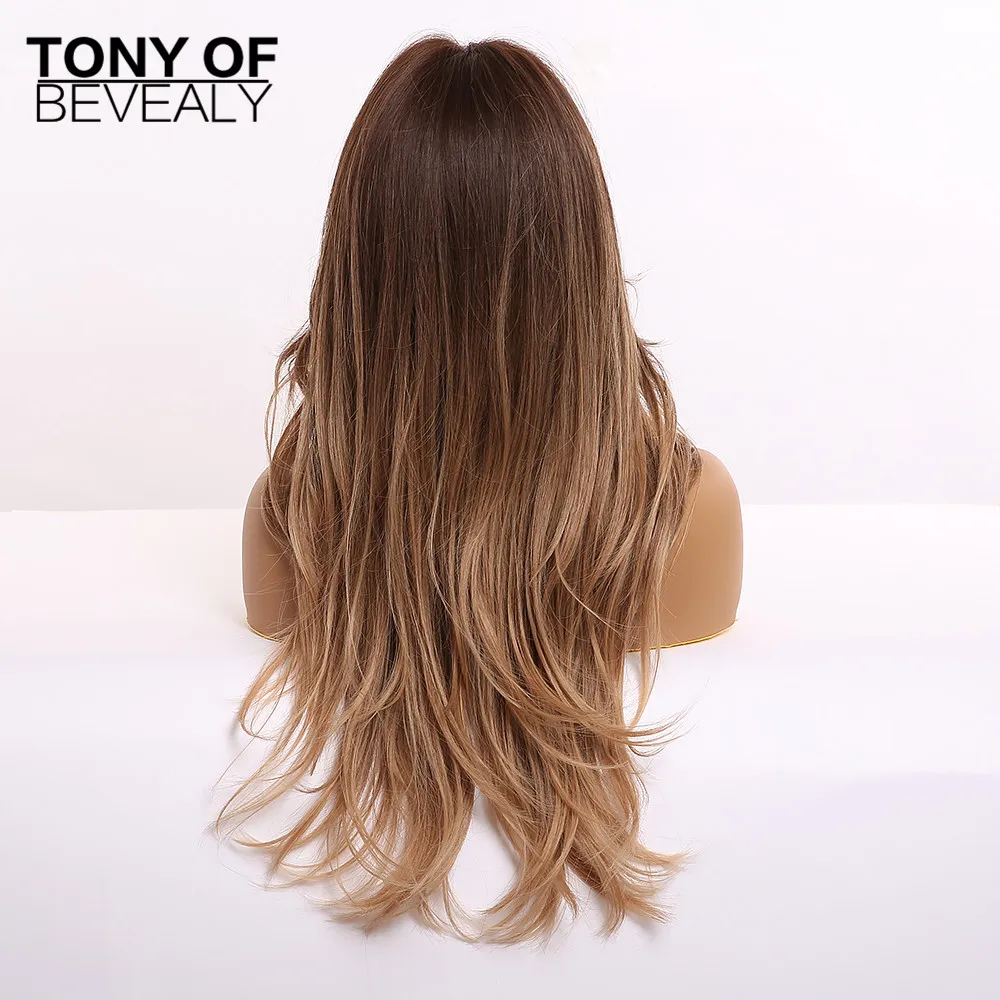 

Long Wavy Ombre Brown Synthetic Wigs Middle Part for Black Woman Natural Wave Daily Cosplay Hair Wigs Heat Resistant Fiber Wigs
