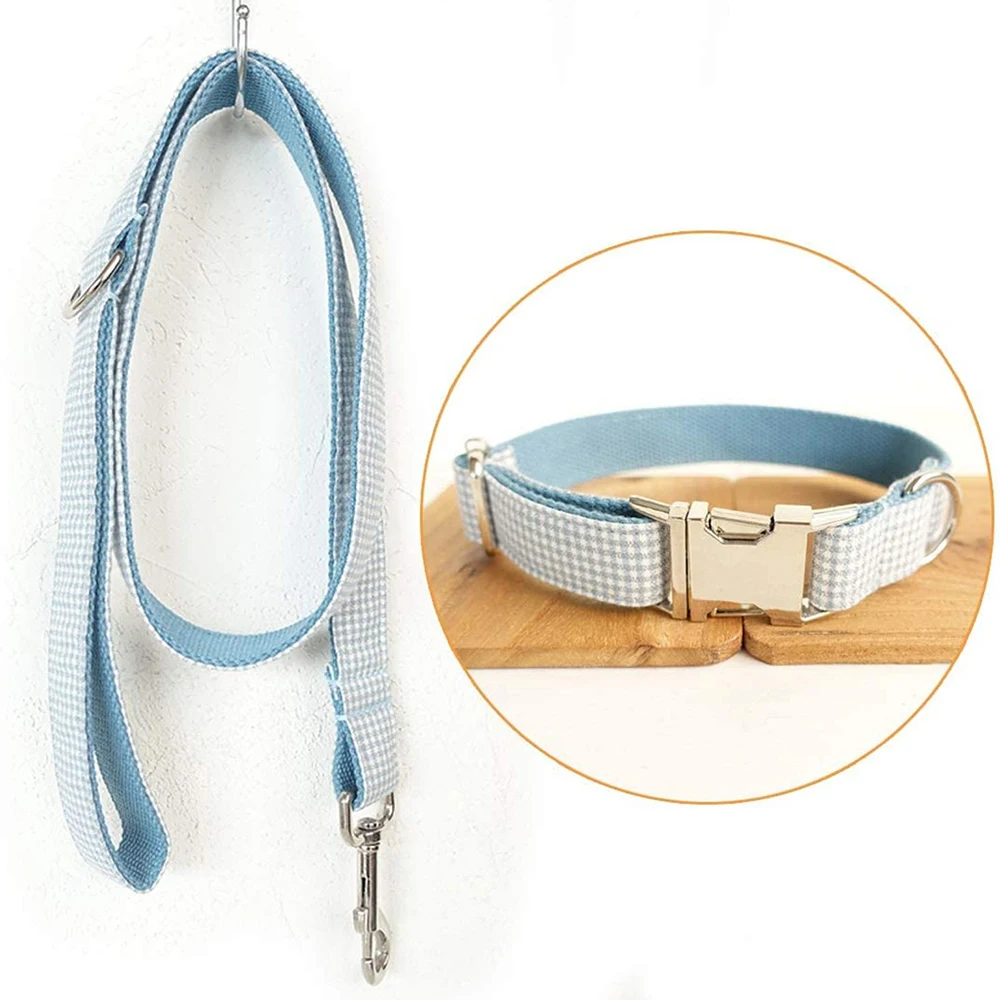 

Dog Leash Collar Set Leash Adjustable Outdoor British Style Pet Collar Set Leash Fabric Dog Leash Webbing Collar AEGEAN SEA